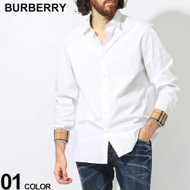 バーバリー シャツ BURBERRY メンズ カジュアルシャツ 長袖 襟裏チェック 胸ロゴ刺繍 レギュラーカラー 白 シロ ブランド トップス スリムフィット 大きいサイズあり BBSHERFIELD