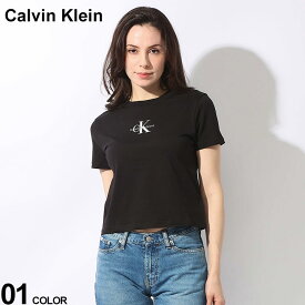 クーポン利用でさらに500円OFF Calvin Klein (カルバンクライン) センターロゴ クルーネック ショート丈 半袖 Tシャツ CKLJ20J223113 ブランド レディース トップス Tシャツ 半袖 シャツ