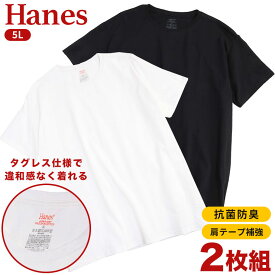 Hanes (ヘインズ) 2枚セット 抗菌防臭 タグレス コットン クルーネック 半袖 アンダーTシャツ 5L BTHM1EY7025L 大きいサイズ メンズ 肌着 下着 アンダーシャツ インナー Tシャツ