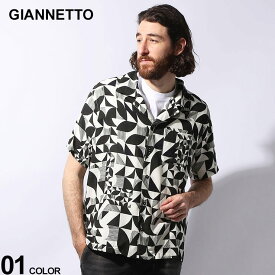 GIANNETTO (ジャンネット) レーヨン モノクロ総柄 ポケット オープンカラー 半袖 Tシャツ GT41955MARACAMB ブランド メンズ 男性 トップス Tシャツ 半袖 シャツ