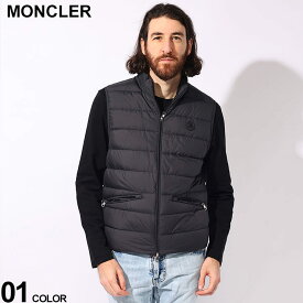 MONCLER (モンクレール) 撥水 レザーロゴパッチ フルジップ ライトダウン ベスト LECHTAL4 MCLECHTAL4 ブランド メンズ 男性 アウター ベスト スタンド ダウン 防寒