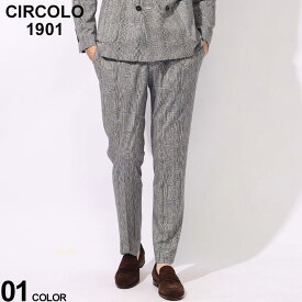 CIRCOLO 1901 (チルコロ1901) ストレッチ　コットン グレンチェック ノータック スラックス CICN4316 ブランド メンズ 男性 ボトムス パンツ ロングパンツ ビジネス