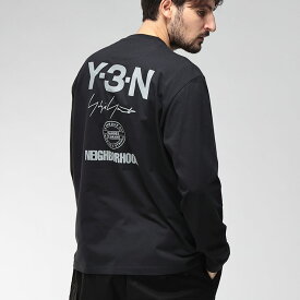 ワイスリー ロンT メンズ Y-3 ネイバーフッド NEIGHBORHOOD コラボ ロゴ フロッキー プリント コットン 長袖 Tシャツ NBHD LOGO LS TEE Y3JW7001 ブランド トップス ブラック