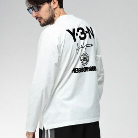 ワイスリー ロンT メンズ Y-3 ネイバーフッド NEIGHBORHOOD コラボ ロゴ フロッキー プリント コットン 長袖 Tシャツ NBHD LOGO LS TEE Y3JX7455 ブランド トップス ホワイト