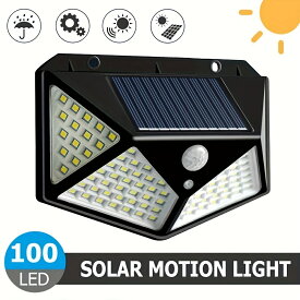 1pc 100 LED 防水ソーラーウォールライト 3 つの照明モード付き、LED 太陽光発電スマートモーションセンサーライト、バルコニー、パティオ、階段、庭園、ファサード用