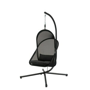 東谷ハンギングチェア スチール 自立式 チェアー 椅子 折りたたみ式 アウトドア ルーフ付き 吊り下げ 日除け キャンプ ブラック リゾート ゆったり メッシュ