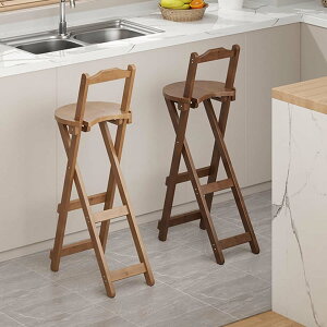 木製カウンターチェア 折り畳みバーチェア ハイスツール 家庭用 食卓椅子 背もたれ付き リビング バー 喫茶店 居酒屋 ダイニングチェア 組み立て不要 茶色 28*27*67 座高さ45cm 28*3