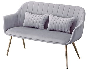 ジェリー ソファベンチ ベロア 金脚 クッション付き コンパクト ベンチチェア 2人掛けソファ 二人掛けチェア インテリア 可愛い おしゃれ ベンチ アシェル (ミルクティーホワイト)