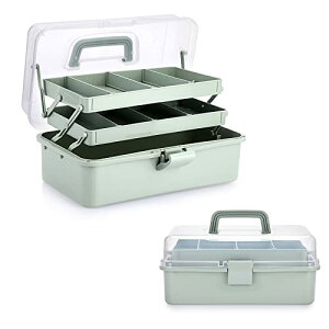 大容量ツールボックス 収納ボックス 収納箱 三段折りたたみ収納ボックス 多機能収納ボックス 調整可能な間隔 雑貨収納ボックス 取っ手付き 小物入れ 家用 車用 (グリーン)