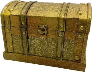 アンティーク風 宝箱 木製 ゴールド 収納ボックス レトロ インテリア トランク 木箱 海賊 小物入れ( ゴールド)