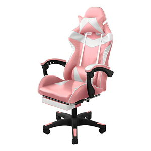 ゲーミングチェア オフィスチェア デスクチェア ゲーム用チェア レザーリクライニング オットマン付き ハイバックチェア (ブラック)