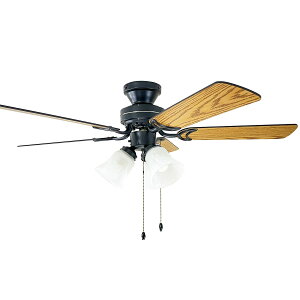 シーリングファンライト5枚羽根リバーシブル【一般電球60W形相当 830lm 昼白色 LED電球3個付属】プルスイッチ式 E26ソケットx3灯 (白ガラスシェード付)