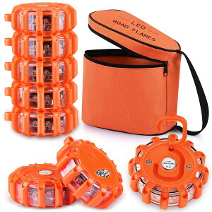 LEDロードフレア 警告灯 非常信号灯 ロードサイド安全ライト 緊急点滅信号灯 強烈フラッシュ 自動車に応急用ランプ SOS救助 懐中電灯 磁気ベースとフック付き 専用収納バッグ付(電池を除