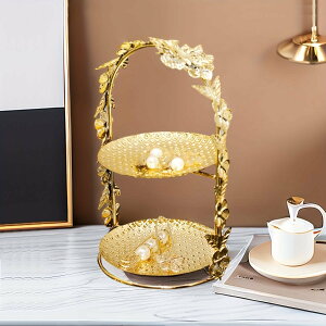 アクセサリートレイ ゴールド 花 装飾 アクセサリーケース スタンド 小物入れ 2段 シンプル アフタヌーンティー皿風 おしゃれ かわいい ゴージャス