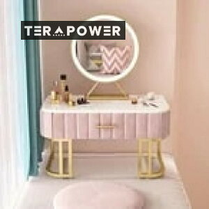 引き出し付きドレッサー 化粧台 大理石風 幅50cm 高さ40cm ロータイプ コンパクト 机 ミニサイズ 収納 ベロア ゴールド脚 メイプアップデスク 姫 かわいい 女子 ピンク くすみカラー