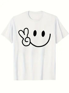 200グラムの白いTシャツは、パターンは 「V 」ジェスチャースマイリーフェイスで、トレンド(楽しいパターン)に属し、カジュアルスタイルの服は、リラクゼーション、喜びのシンボルの気
