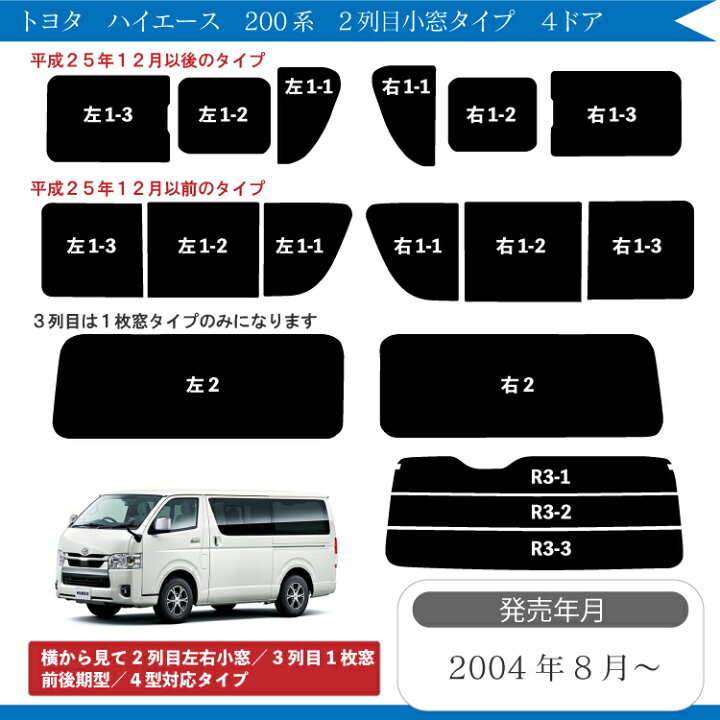 楽天市場】カット済みカーフィルム トヨタ ハイエース 横2列目小窓付き 