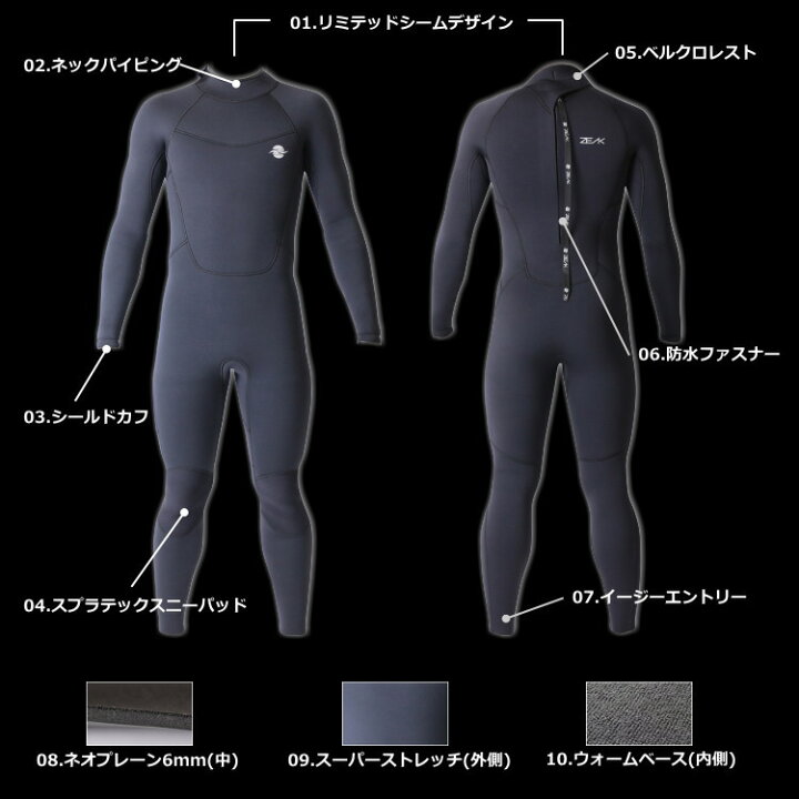 楽天市場】ZEAK(ジーク) セミドライウェットスーツ 男性用 メンズ 6mm 