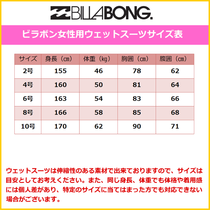 楽天市場 ビラボン ウェットスーツ レディース 長袖 タッパ ウェットスーツ サーフィンウェットスーツ Billabong Wetsuits ウェットスーツ本舗