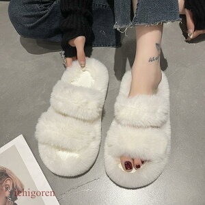 ファーサンダル もこもこスリッパ レディース 厚底 靴 防寒 ふわふわ ボアスリッパ 冬用 ルームシューズ 室内履き アウトドア 暖かい きれいめ