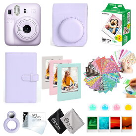 ［ギフトBOX 10点セット］ 富士フイルム チェキ instax mini12 本体 フィルム20枚 カメラケース［フェイクレザーケース］ 他 オリジナル付属品付