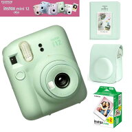 富士フイルム チェキ instax mini12 本体 フィルム20枚 カメラケース［3点セット ミントグリーン ］チェ…