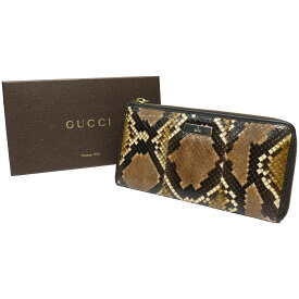 【中古】【良い】 GUCCI グッチ 財布 長財布 ユニセックス 小銭入れあり L字ファスナー ブランドロゴ パイソン 蛇革 レザー ゴールド金具 ブラウン/カーキ/ブラック 332747