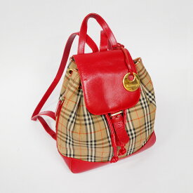 【中古】【良い】 BURBERRY Burberrys バーバリーズ リュックサック ミニリュック バックパック レディース ヴィンテージ オールド ノバチェック キャンバス/レザー ベージュ/レッド