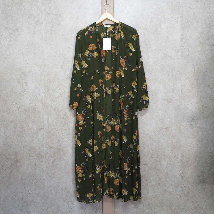 楽天市場 中古 新古品 Clane クラネ Bloom Flower Long One Piece フレアワンピース ロングワンピース 花柄 ワンピース レディース 羽織 長袖 古着 スリットなし カーキ Zerosix