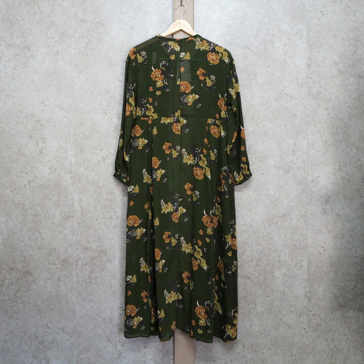 楽天市場 中古 新古品 Clane クラネ Bloom Flower Long One Piece フレアワンピース ロングワンピース 花柄 ワンピース レディース 羽織 長袖 古着 スリットなし カーキ Zerosix