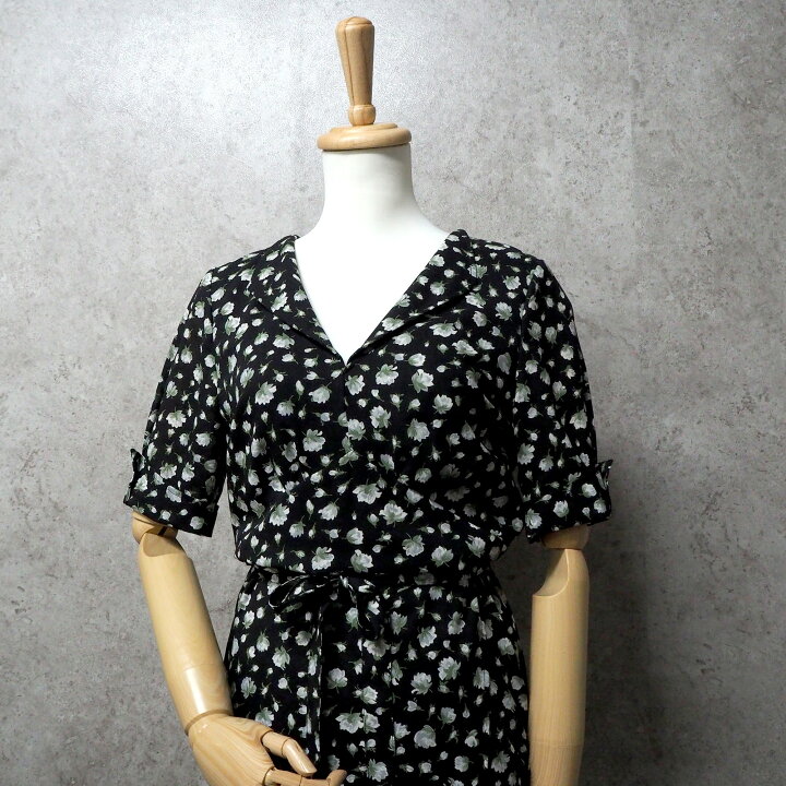 楽天市場 中古 新古品 Clane クラネ Drop Flower One Piece ドロップフラワーワンピース ロングワンピース フレア ワンピース レディース 巻きスカート 裏地あり ウエストベルト付 花柄 カーキ Zerosix