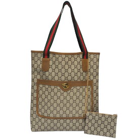 【中古】【良い】 OLDGUCCI オールドグッチ GUCCIPLUS グッチプラス トートバッグ ハンドバッグ エコバッグ ユニセックス 1970年代 70'S シェリーライン GG柄 GGPLUS ミニポーチ付き PVC/ピグスキン ゴールド金具 ブラウン/ベージュ