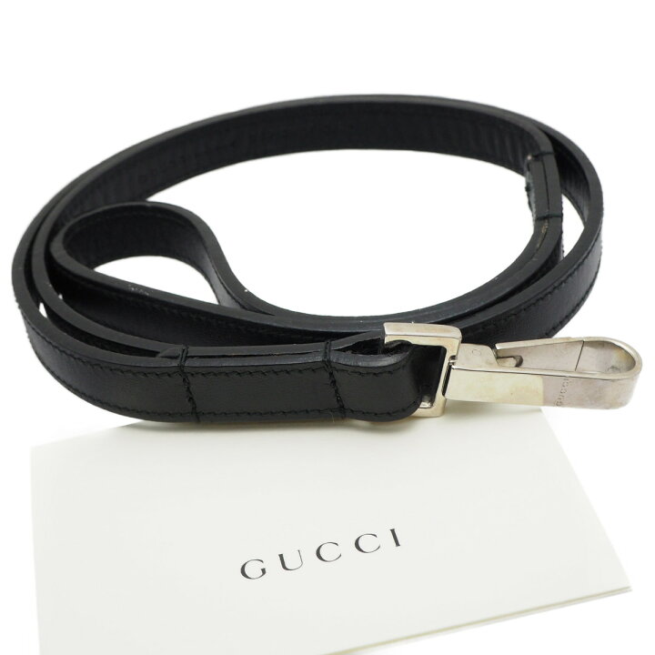 楽天市場 中古 良い Gucci グッチ リード ペット用リード ドッグストラップ 小型犬 中型犬 ワンポイントロゴ レザー シルバー金具 黒色 無地 シンプル Zerosix