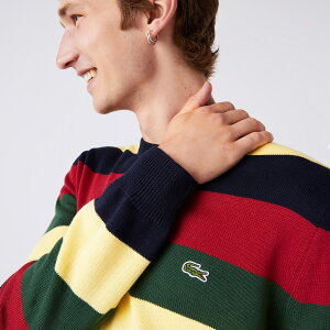 RXe LACOSTE {[_[I[KjbNRbgjbgZ[^[ ێZ[^[ Ȗ͗l Y MENS STRIPED ORGANIC COTTON KNIT SWEATER AH1674L-MG9 YELLOW