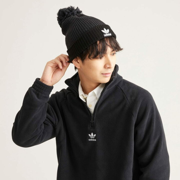 アディダスオリジナルス adidas Originals アディカラー カレッジ ポンポン ビーニー ニットキャップ メンズ レディース ユニセックス H35510 ADICOLOR COLLEGE POMPON BEANIE BLACK ゼロ・ゼロ・エイト adidas originals アディダス オリジナルス ニット帽 ビーニー