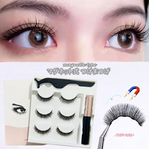 マグネット式つけまつげ アイメイク のり 不要 簡単着脱 メイク コスメ つけまつ毛 磁気 磁石 セット ナチュラル アイライナー 接着剤不要 のり不要 磁気まつげ 磁気アイライナー 化粧品 3ペ