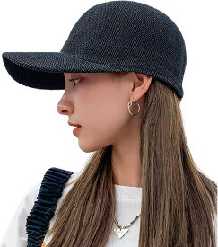 ジーティアモ キャップ 帽子 レディース 麦わら風 ペーパー メッシュ 軽量 UV (ブラック, Free Size)