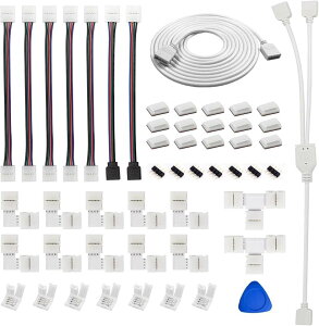 LED�X�g���b�v���C�g�R�l�N�^ 4�s�� 10mm��SMD 5050 RGB �e�[�v���C�g�R�l�N�^led�e�[�v �����p�P�[�u�� 2����ڑ��P�[�u�� (�z���C�g)