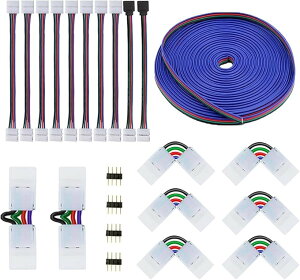 LED�X�g���b�v���C�g�R�l�N�^ �L�b�g 4�s�� 10mm L�^ DIY LED�e�[�v���C�g�R�l�N�^ �t�� �Z�� ���� �P�[�u�� RGB�p SMD5050 led�X�g���b�v�ڑ��P�[�u�� (�z���C�g, Small)