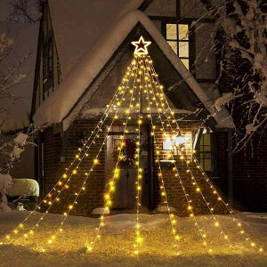 OSUDRY クリスマス イルミネーション 屋外 ソーラー ライト クリスマス 飾り led 防水 9本 350球 ドレープライト 家族 星 スター 星モチーフ クリスマスツリー 飾り 自動点灯 消灯 パーティー 新