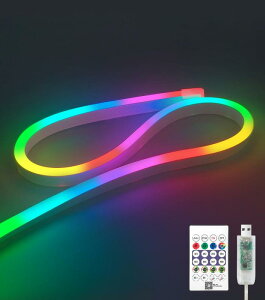 ShineBurky 流れる ledテープライト usb 5v IP67防水 led ネオンチューブ リモコン付き テープ照明 取付簡単 間接照明 店の飾り テープライト 2m 虹色