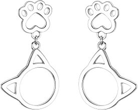 ピアス 肉球 猫ちゃん 両耳 ネコモチーフ 揺れる スタッド かわいい 足あと シンプル アクセサリー (シルバー, 小さい)