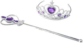 ティアラ ステッキ 子供 プリンセス 2点セット お姫様 魔法棒 おもちゃ キッズ 女の子 (パープル, フリーサイズ)