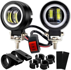�t�H�O�����v �o�C�N LED �ėp �C�J�����O 20W �ی^ �h�� IP65 12V/24V 2�� �X�C�b�`/�X�e�[�t�� (�u���b�N, �{��2��+�X�C�b�`+�X�e�[)