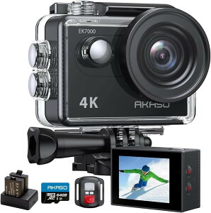 EK7000 �A�N�V�����J���� 4K 2000����f 64GB�������J�[�h�t�� WiFi���� �O���}�C�N�Ή� 30M�h�� HDMI�o�� 170�x�L�p�����Y �����R���t�� 1050mAh�o�b�e���[2�t��