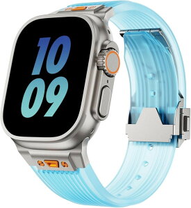 Apple watch �o���h Ultra 3 2 1 �Ή� 49mm Series 10 8 7 6 5 46mm 45mm 44mm ������� �A�b�v���E�H�b�` �V���R�� �X�e�����X �E���g���o���h �X�|�[�c (Clear Blue)