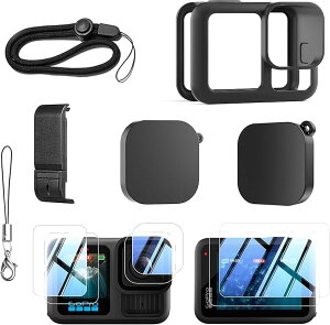 GoPro HERO13 Black �Ή� �ی�t�B���� �ی�P�[�X �Z�b�g �ی�t���[�� �K���X�t�B���� �����Y�L���b�v �X�g���b�v