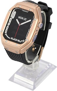 �݊��i �݊� �A�b�v���E�H�b�` Apple Watch series 9/8/7/6/SE 44/45���� �ی�P�[�X �o���h ��̌^ �ϏՌ� �h�� (�S�[���h/�u���b�N, �����T�C�Y)