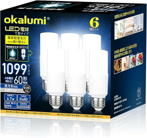 LED�d�� T�`�^�C�v �������a26mm 60w�`���� �����F 1099���[���� 6.7W ��ʓd���ET�`�^�C�v �����Ή� 6�Z�b�g (�����F, 6�Z�b�g)