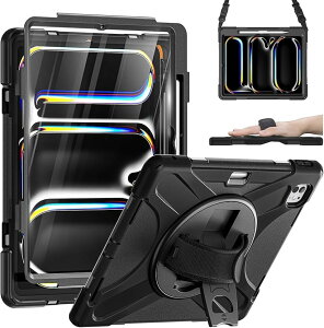 iPad Pro 11 ��5���� �P�[�X M4 2024 �ϏՌ� | �y�����[ 360°��]�X�^���h �n���h�X�g���b�v �V�����_�[�X�g���b�v �ی�t�B�����t�� 11�C���` (�u���b�N, iPad Pro 11 �C���` 2024)